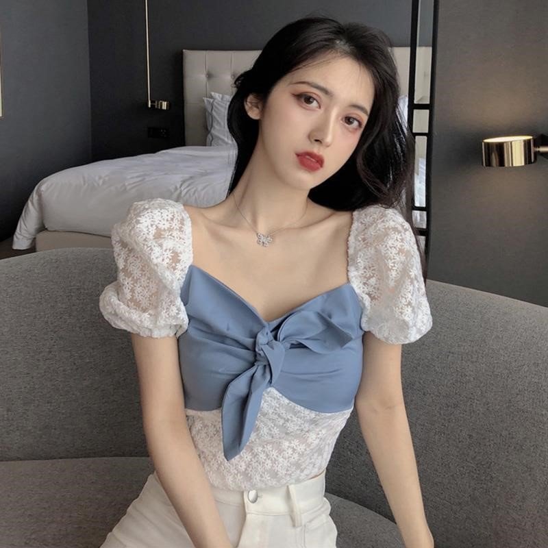 直播衣服女主播上镜女装清纯好看的高级夏季雪纺仙女镂空纯欲上衣