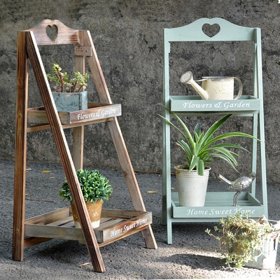 小花架田园阶梯阳台多层实木客厅花架子植物架二层多肉架置物架