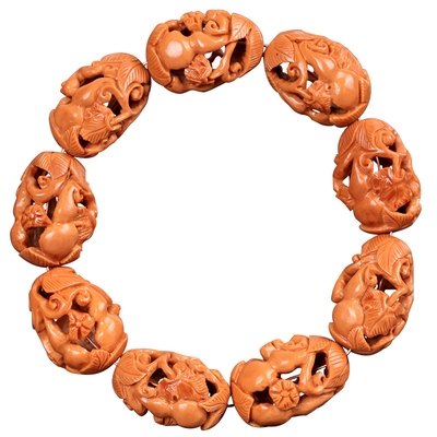 橄榄核手串男纯手工核雕镂空手链福禄万代大籽精品老油核南工文玩