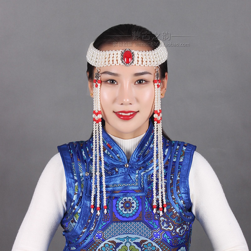 蒙古族头饰女成人儿童手工串珠演出舞蹈服佩饰蒙古族新娘n发饰帽