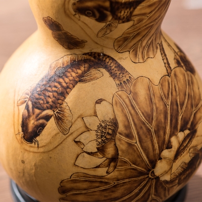 鱼葫芦手工艺品年年有余摆葫芦天然中国年画荷花乔迁风格烙画大件