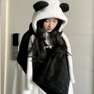熊猫午睡毯 办公室午休披肩毛毯 学生冬季保暖小毯子懒人居家斗篷