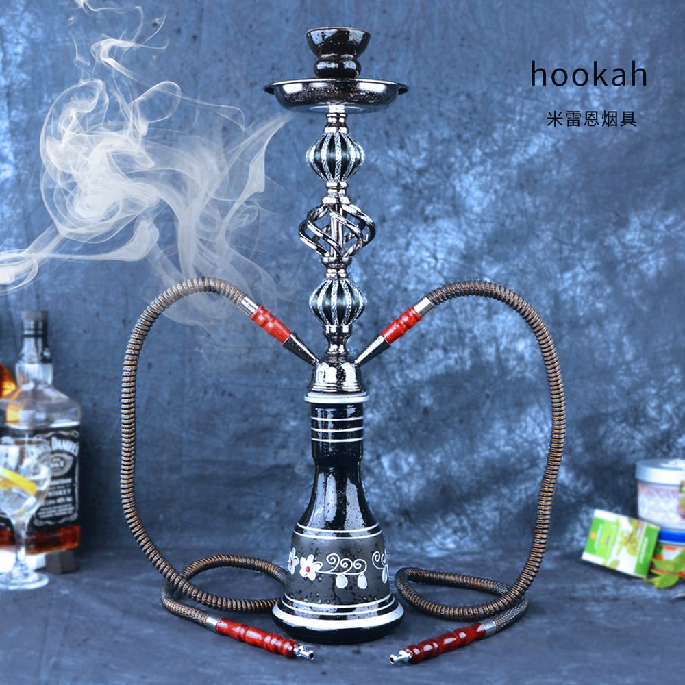 人气阿拉伯水烟全套双管豪华玻璃水烟壶套装酒吧ktv烟斗筒大烟雾