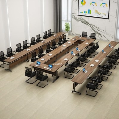 板长组合翻移动条形带桌会议拼接桌子培训双人桌椅轮双层桌.折叠