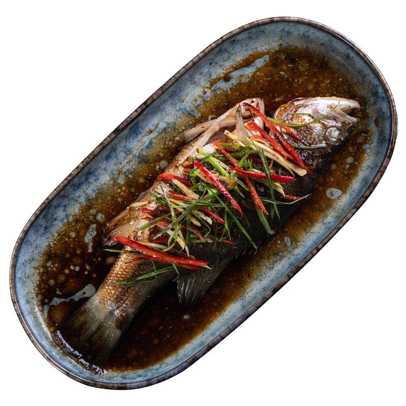 多宝鱼蒸鱼盘子长型鱼盘的蒸多宝鱼的鱼盘子盛鱼盘家用蒸鱼鱼形盘