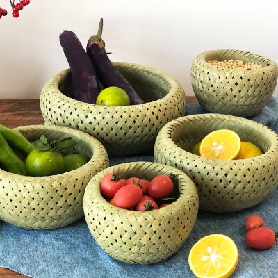 型果盘竹编手工编品手工艺小农家篮子青皮特色精创意编制果鸟巢篮