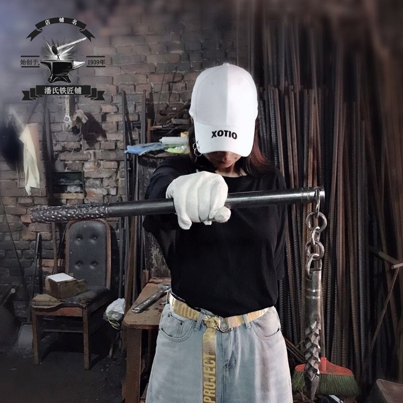 手工锻造武术古兵w器铁连枷棍连挺连筵铁链夹棒盘龙哨子棍收藏把