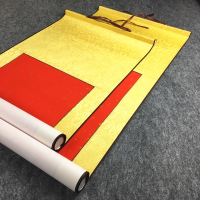 空白卷轴横幅四尺万年红横幅横c披半生熟卷轴画轴宣纸大红纸半生