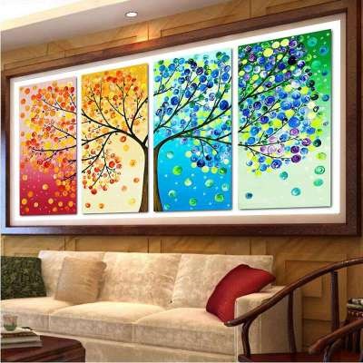 印花十字绣线绣春夏秋冬四季平安财i运树发财树新款客厅3d半印半