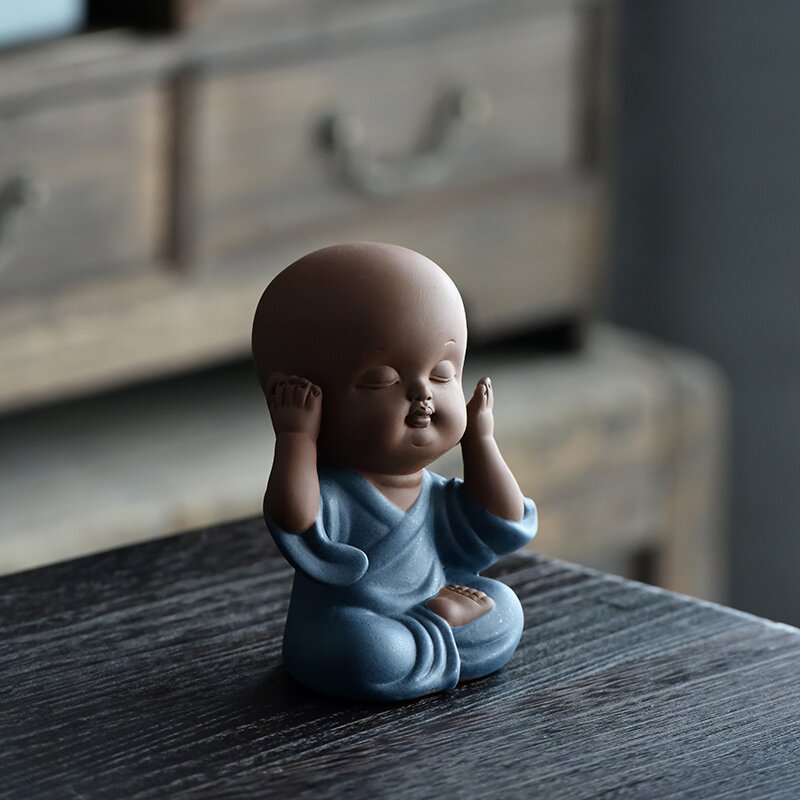 特价三不小和尚_紫砂可爱三不小和尚摆件书房客厅茶桌创意大头小沙弥