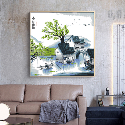 印花江南水乡十字绣水墨画客厅线绣小清新春天风景春归田园自己绣
