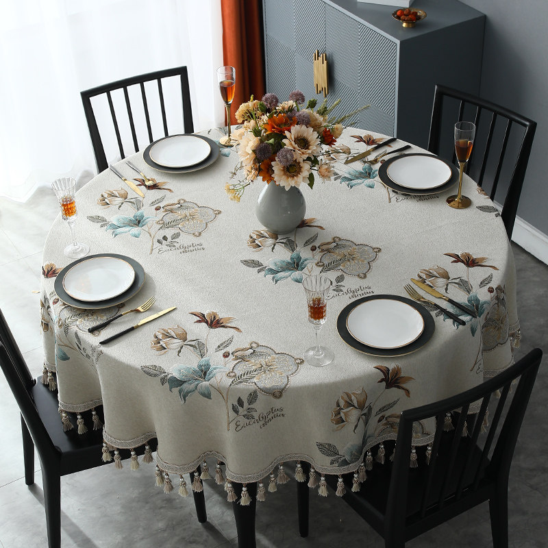 欧式大圆桌西餐桌布圆形米色台布盖布家用茶几布高级感高端奢华
