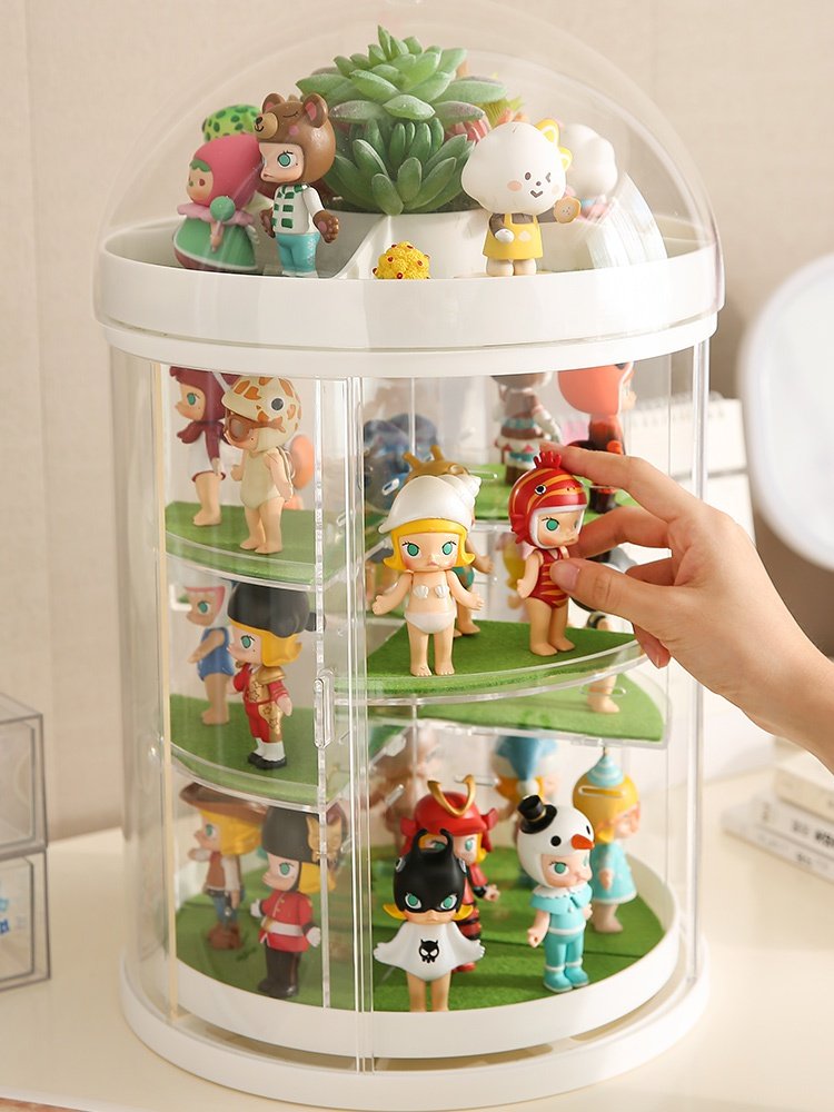 防尘旋c转泡泡玛特收纳展示盒手办盲盒整理架子大容量公仔娃娃陈