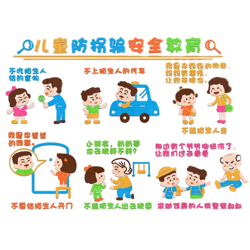 幼儿园防拐骗主题环创墙贴纸教室走廊儿童安全教育背景墙面装饰画