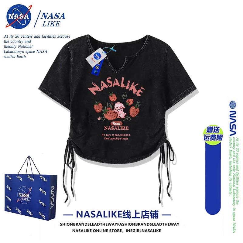 NASA联名纯棉正肩T恤女士短袖2024新款夏短款上衣服水洗修身潮牌