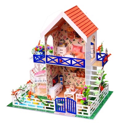 diy小屋别墅蓝色手工制作房子模型拼装玩具创意益智生日女友礼物