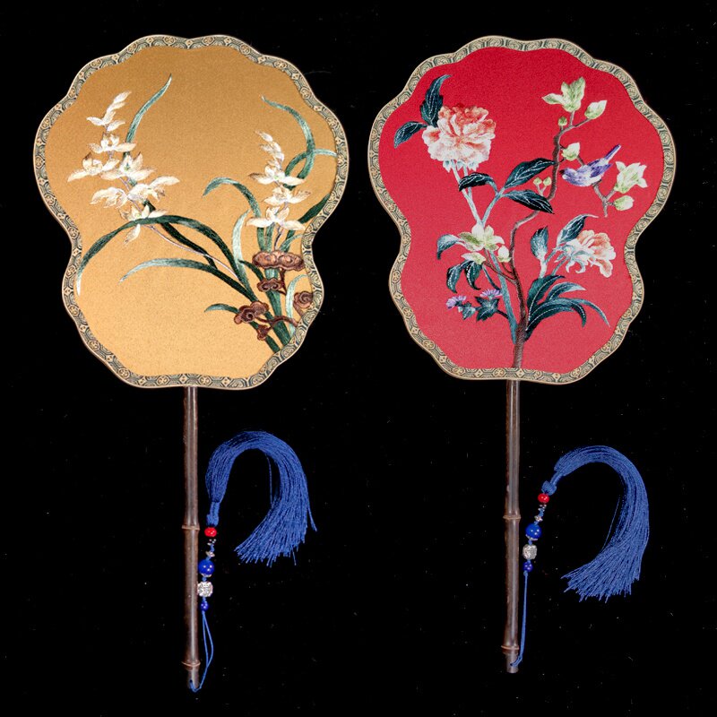 苏州刺绣真丝紫竹双面苏绣手工扇面团扇子送礼老外出国汉服舞蹈