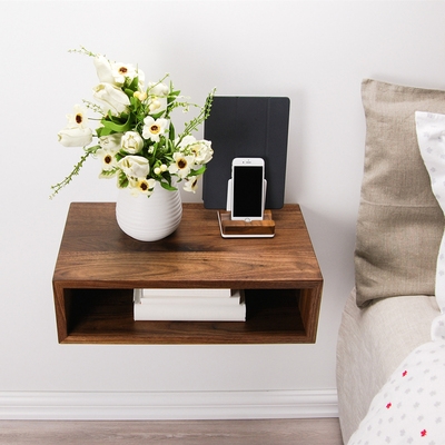 法式轻奢壁挂床头柜带抽屉双层梳g妆台悬空实木书架现代简约书柜