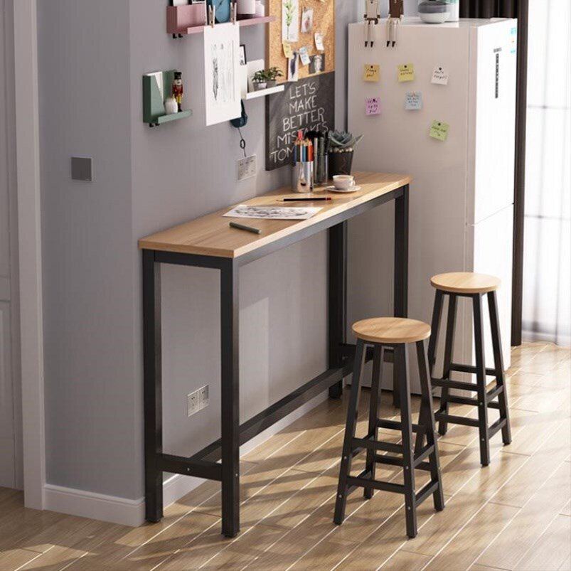 阳台吧台桌靠窗一体式家用墙边窄条户外吧台防水岩板高脚桌椅组合