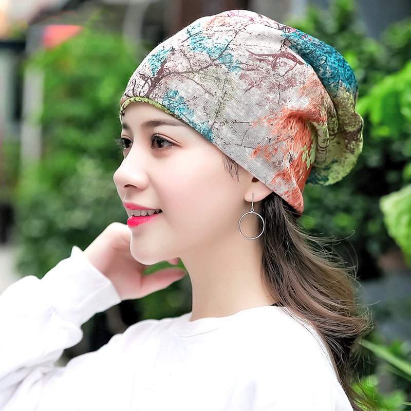 夏天遮白发帽子前额头饰薄款化疗包头帽女堆堆帽光头纱巾月子睡帽