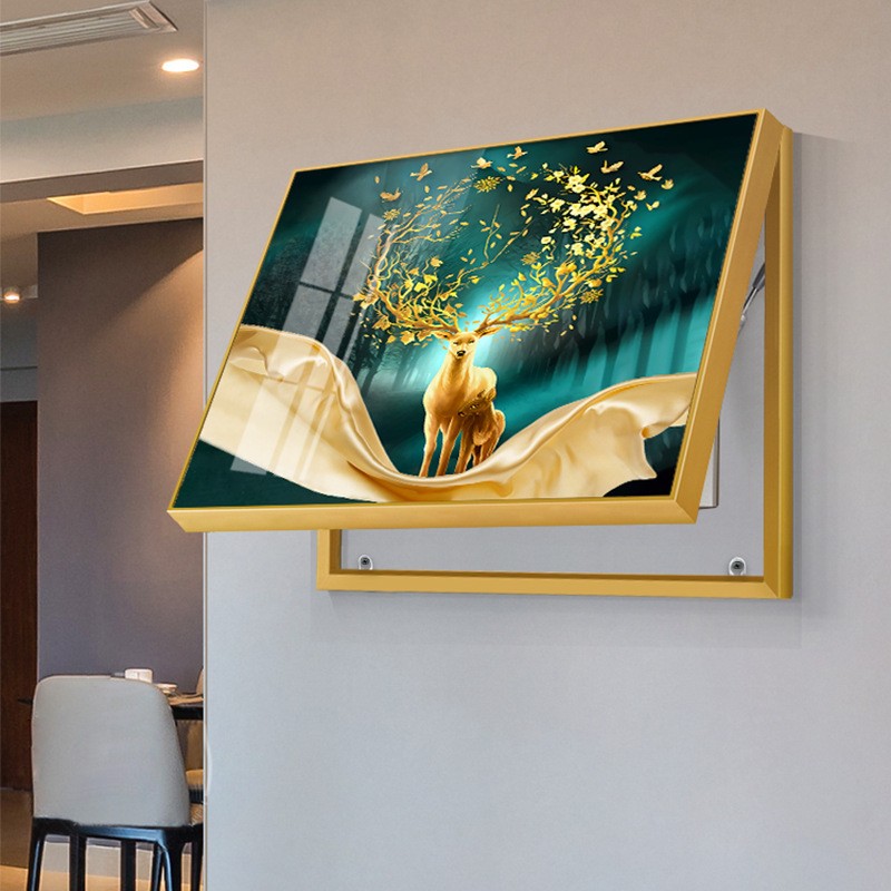 现代轻奢配电箱遮挡电闸箱挂画新中式招财麋鹿晶瓷画电表箱装饰画