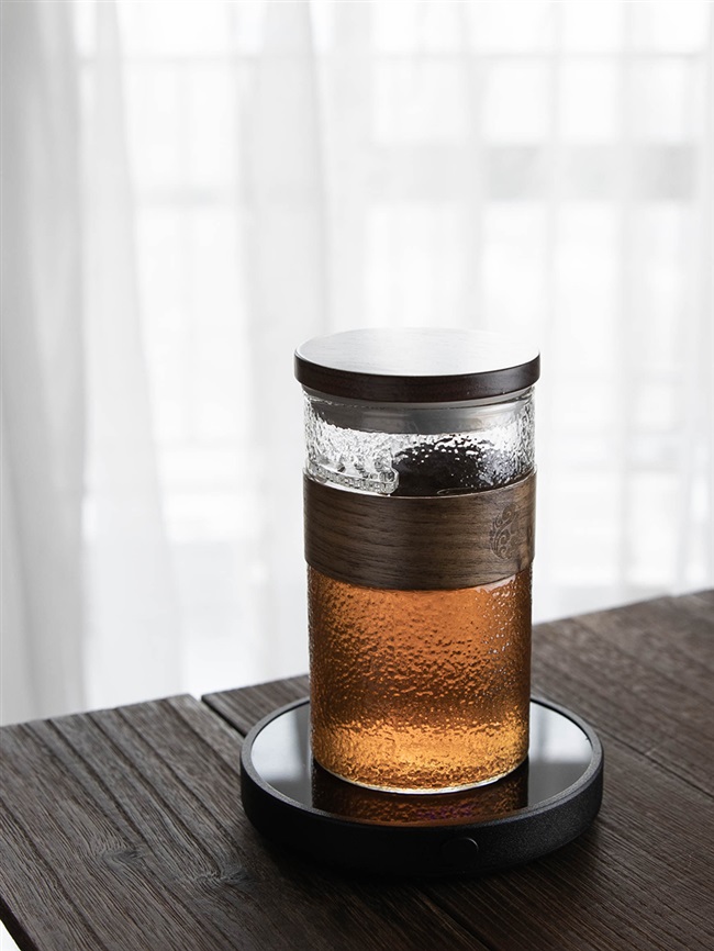 日式锤纹玻璃杯耐高温喝茶水杯办公室家用过滤带盖月牙杯泡茶杯子