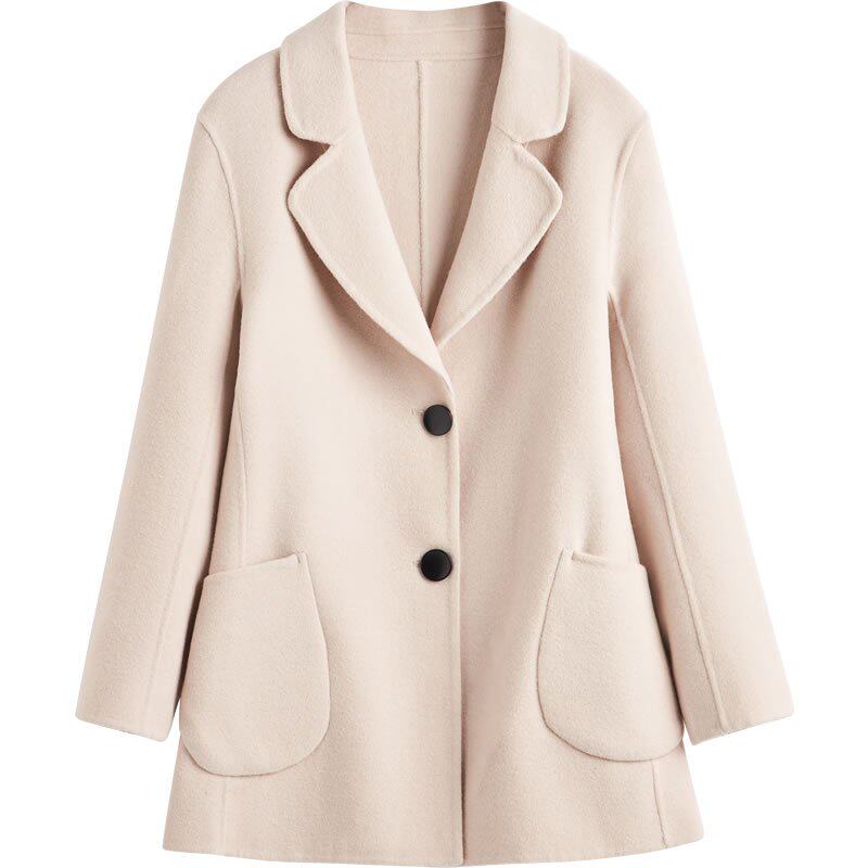 秋冬羊毛双面呢大衣女修身小个子收腰羊毛呢显瘦u大码羊绒外套