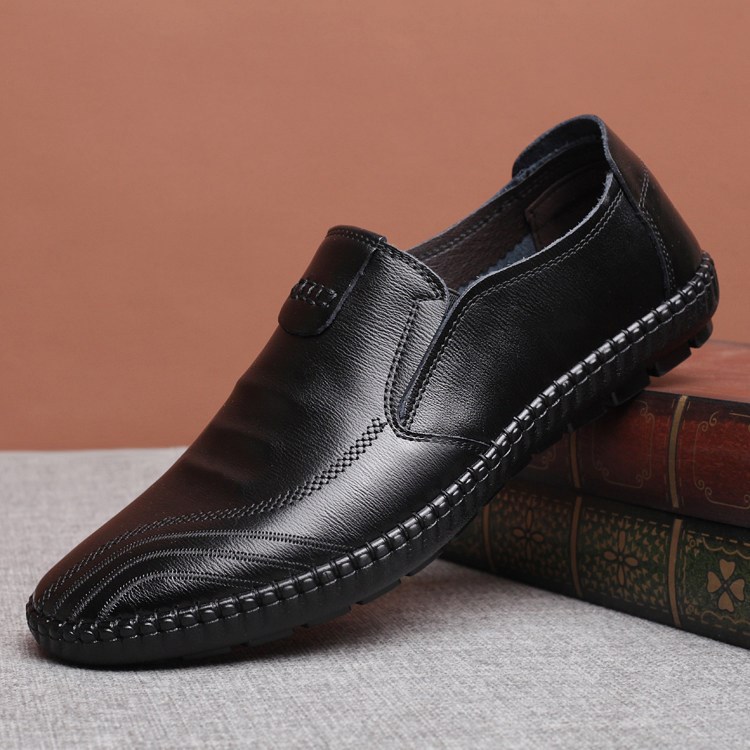 皮鞋软皮牛筋底男鞋子老北京手工上线开车鞋耐磨休闲鞋男c真皮透