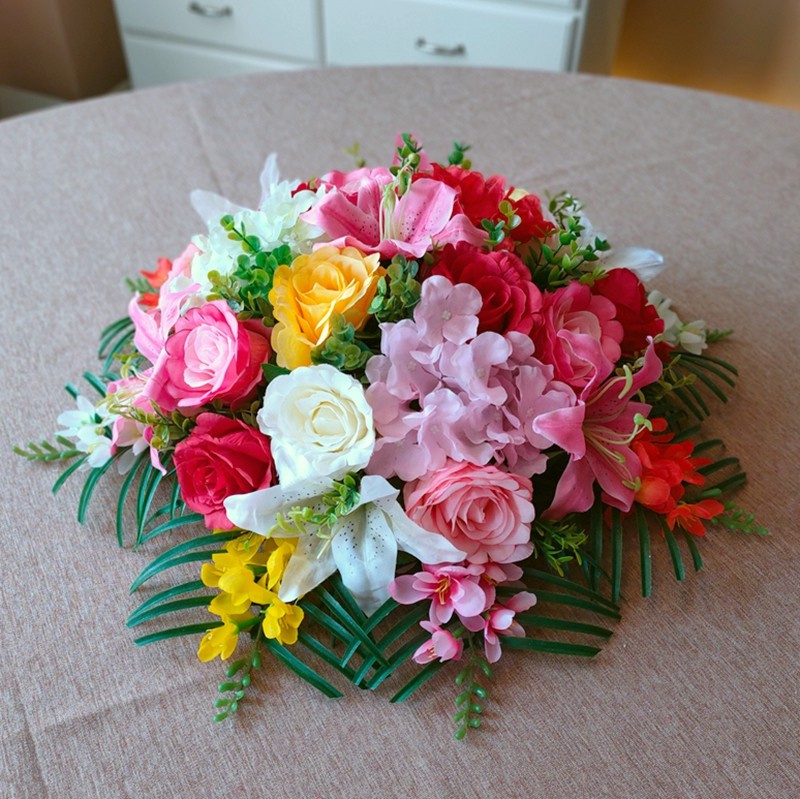 大圆形餐桌花摆花仿真假花摆设大餐桌装t饰花酒店转盘中间摆台插