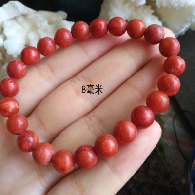 小乔珠宝草珊瑚e单圈手链8-24毫米男女本命年红色圆珠手串佛珠礼