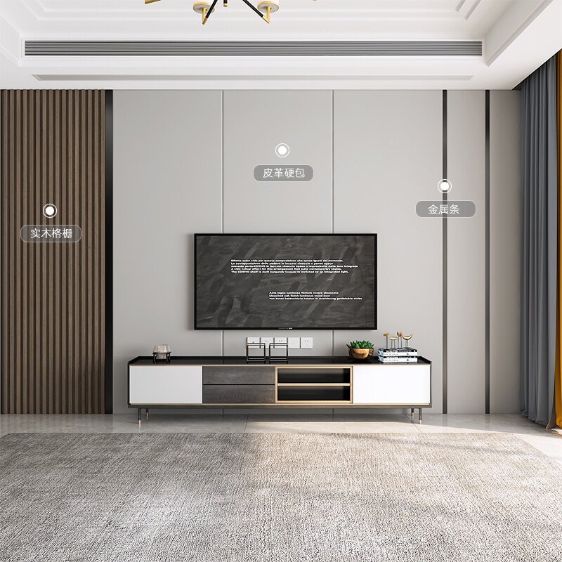 实木格栅硬包电视背景墙木饰面现代轻奢客厅沙发卧室床头背d景定