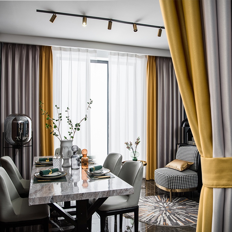 20n21年新款遮光窗帘北欧简约轻奢简欧拼色拼接现代客厅大气风卧