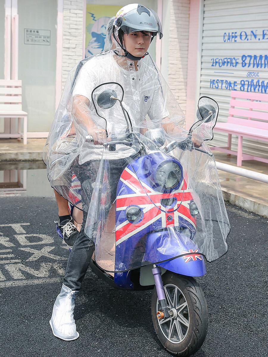 雨衣电动车可穿脱雨衣小清新轻薄雨衣骑行双z人雨衣带小孩透明电