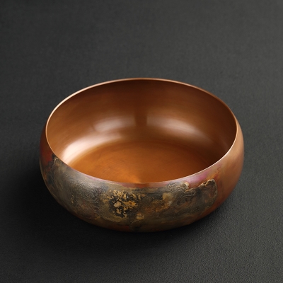 洗茶杯錾缸纯手工镶紫铜水盂刻洗茶洗功夫杯茶碗钵日式意禅茶具银