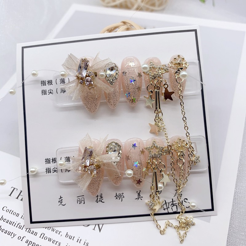 流苏链条网红手工成品防水长j指甲贴新娘孕妇穿戴假指甲美甲小红