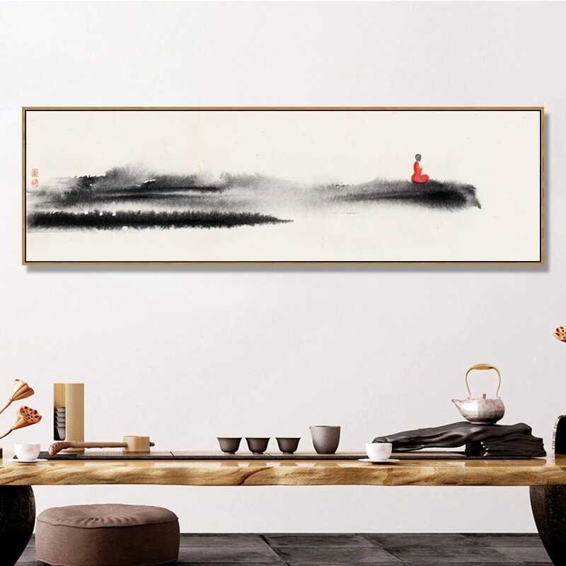 新中式禅意意境装饰画客厅茶室挂画diy数字油画手绘涂鸦