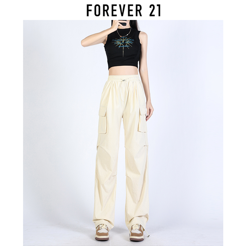 Forever 21速干休闲工装裤女2023夏季薄款高腰宽松显瘦运动阔腿裤