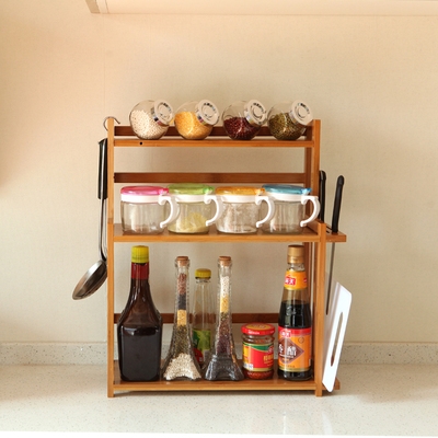 精品楠竹实木调味架厨房用品置物架二三层台式调味料多功能收纳架