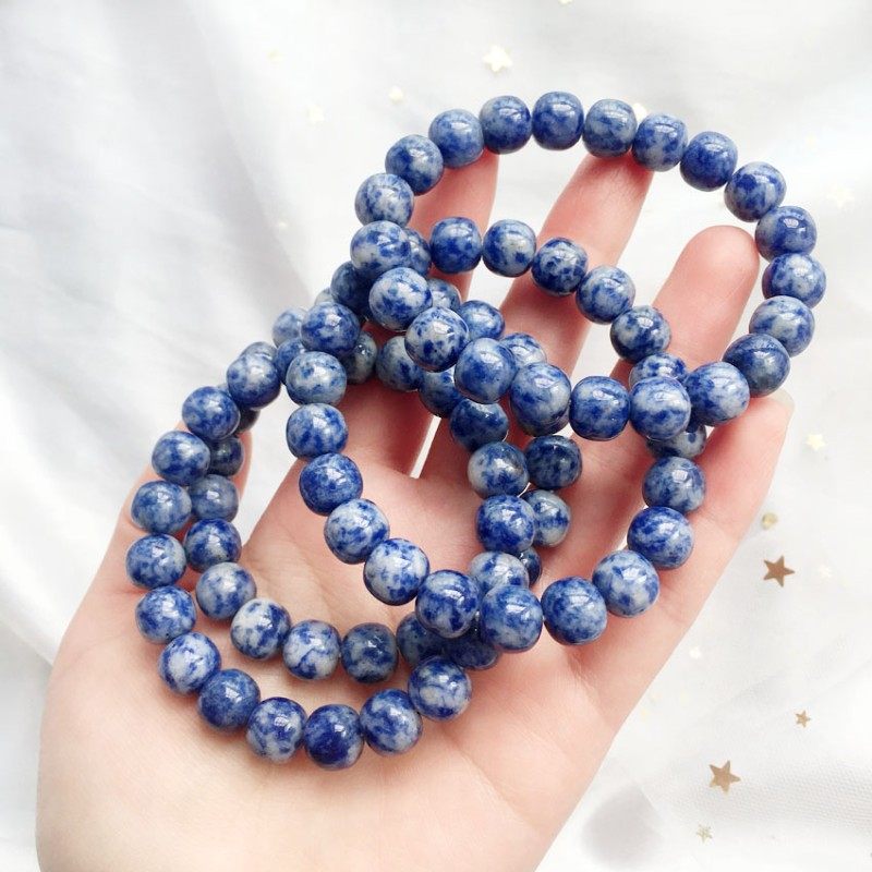 新天然蓝纹石f方纳花玉石手链 石岗岩老型珠金女款青男色手串