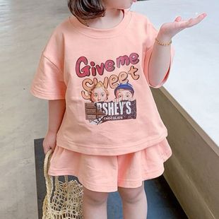 女童夏季套装2024新款韩版儿童时尚网红洋气短袖短裤T恤休闲两件