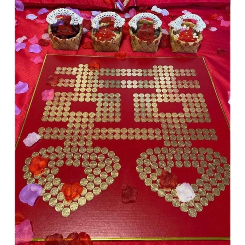 五角钱硬币摆喜字模板手工新房压床摆件喜字贴抖音同款婚庆用品