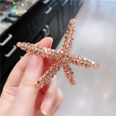 韩国刘海夹海星边夹鸭x嘴夹水晶顶夹发夹韩版满钻弹簧夹少女发饰