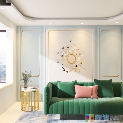 轻奢金边线条北欧方框墙纸美式客厅沙发电视背景造型框石膏线壁纸