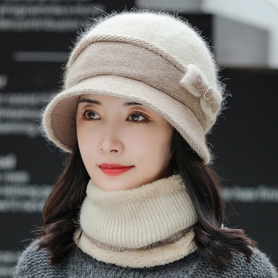 毛线帽子妈妈女秋冬韩版潮冬天网红款百搭中老年保暖防风时尚冬季