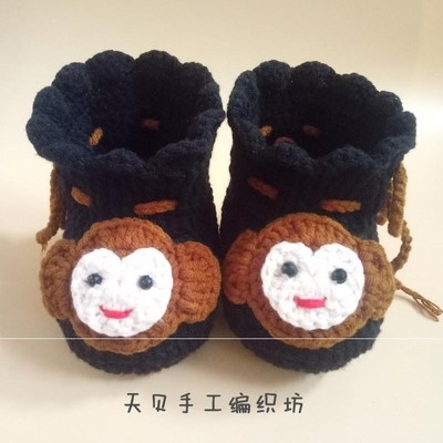 冬季纯手工编织婴儿宝宝套包脚连脚棉裤毛线鞋手勾软底毛线鞋
