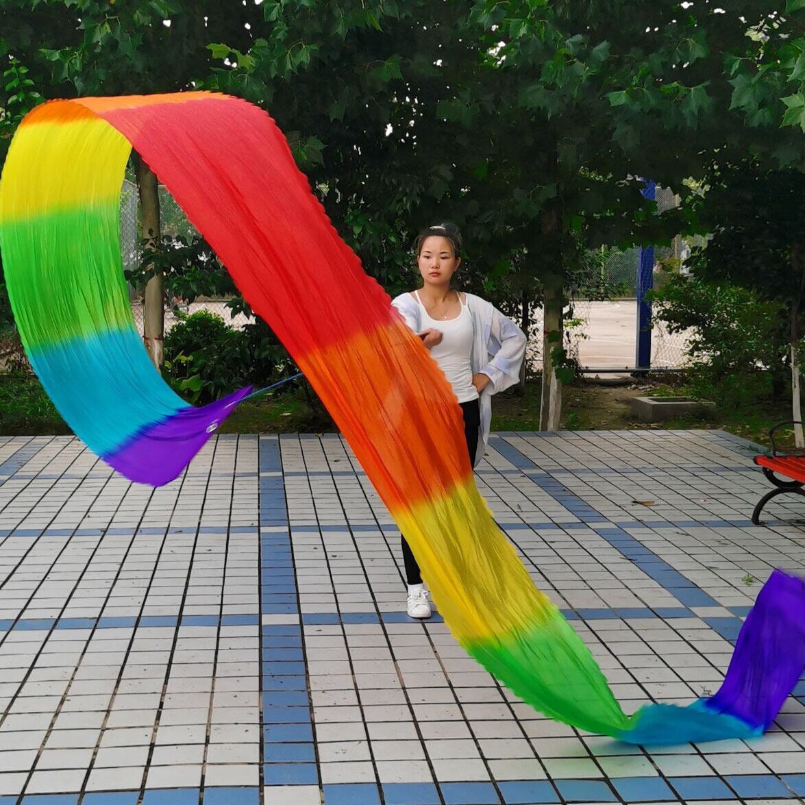 广场甩长稠伸缩杆健身彩带彩绸大m红绸子彩绸舞蹈长稠运动长稠带