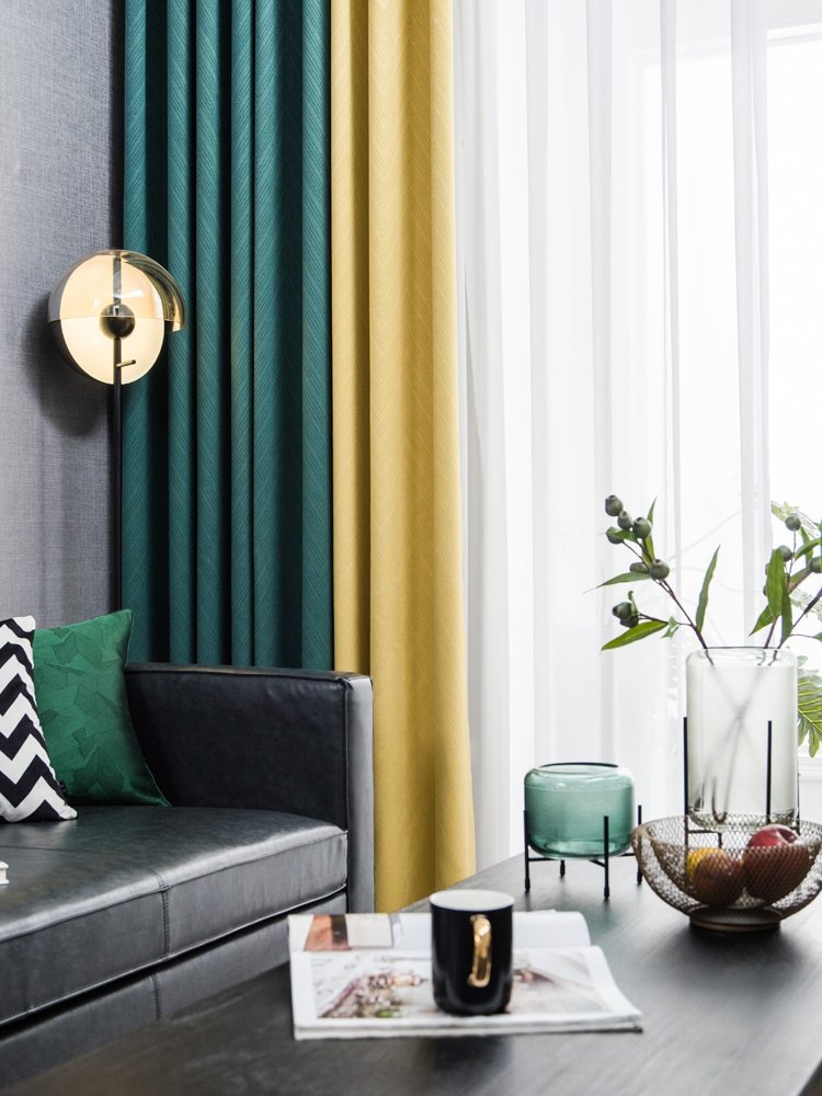 高档加厚北欧拼色轻奢大人字拼接简约现代成品定制全遮光卧室窗帘