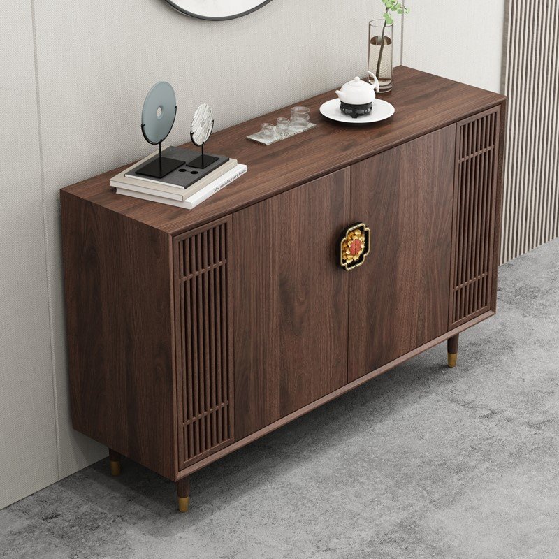 黑胡桃木新中式玄关柜鞋柜隔断柜实木储物柜简约现代客厅柜门厅柜