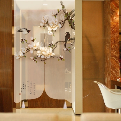 荷花禅意新中式装饰布艺茶饭店入门玄关挡u风门帘隔断挂帘客厅过