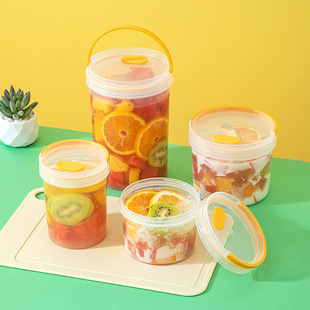 手提水果茶桶密封塑料冰箱透明食品级圆形保鲜盒收納冷藏小号大号